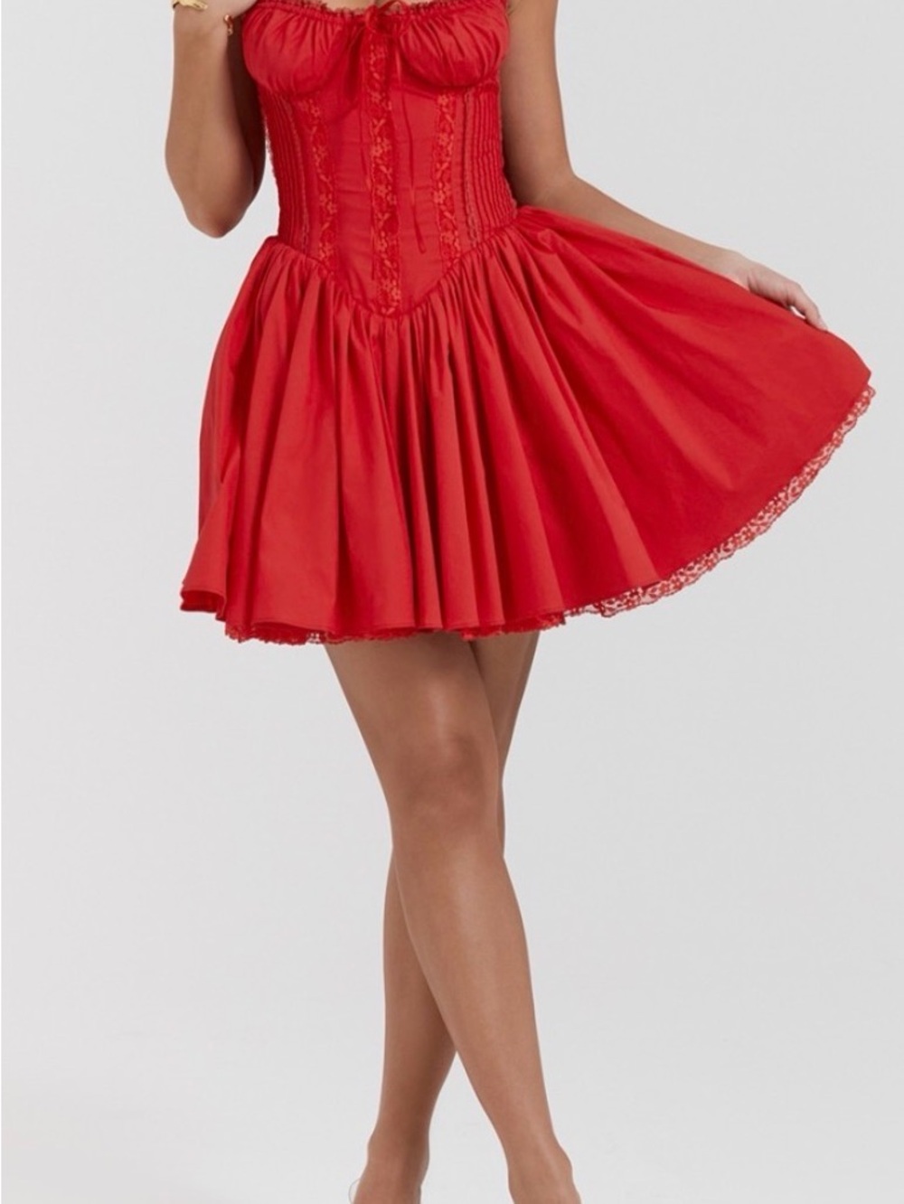 Red Strapless Corset Skater Dress - Women's
